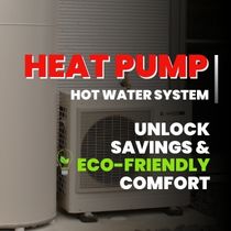 a white heat pump hot water system